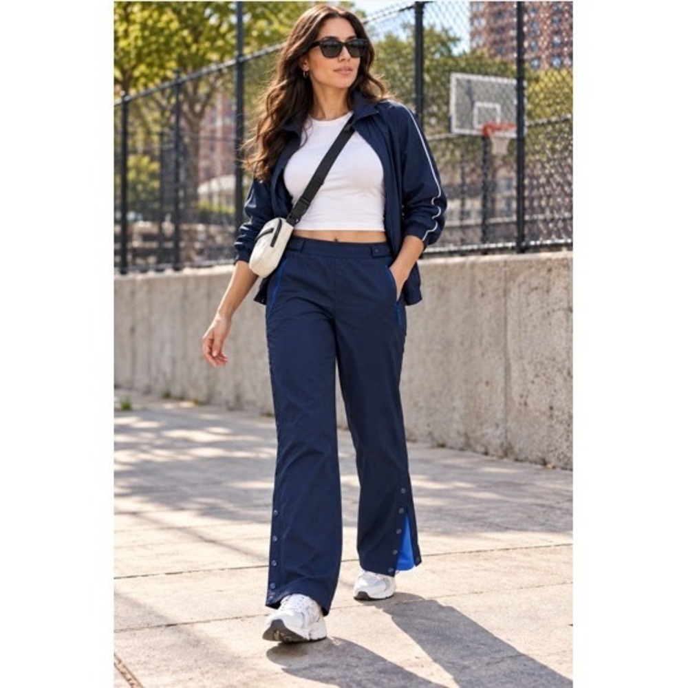 NY Jeans New York & Company Size 12 Navy Snap Leg Track Pants